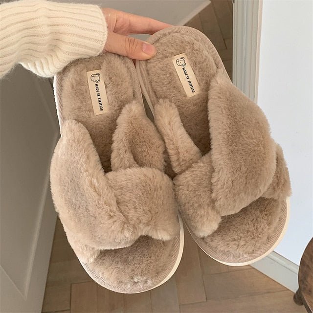 Heart Love Fluffy Fur Slippers - Wamarzon