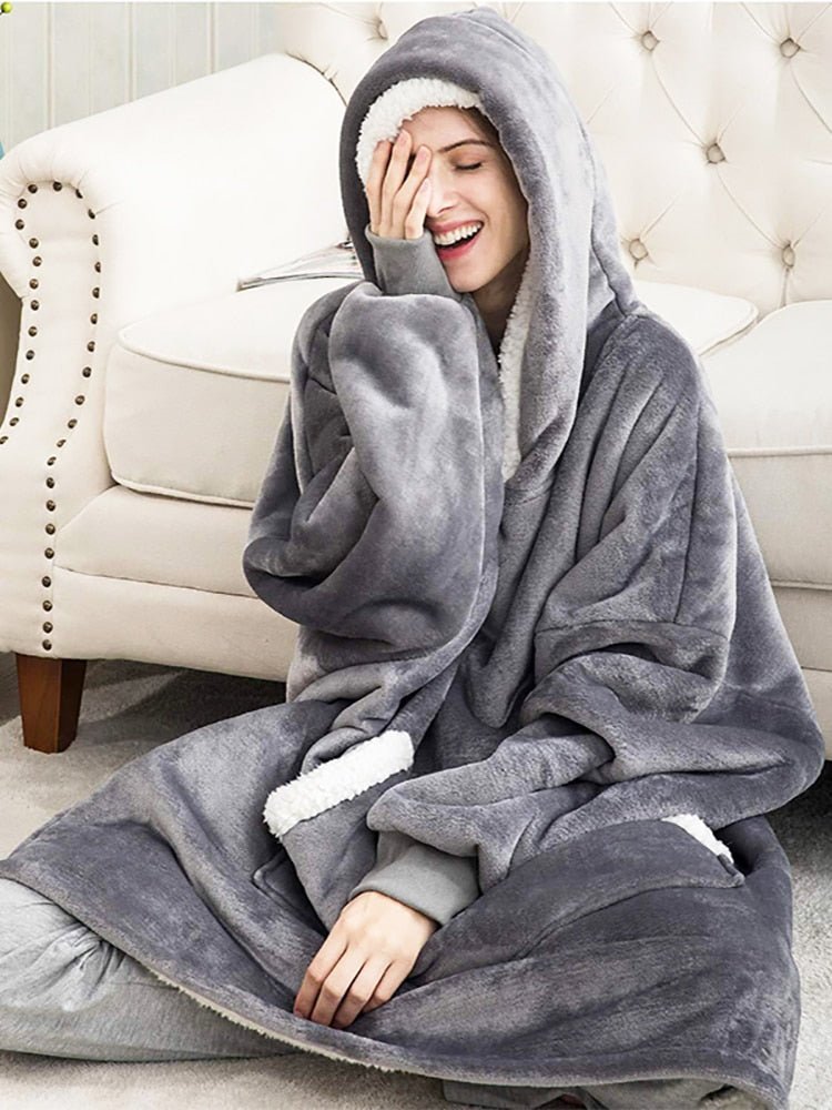 Hooded Winter Soft Plush Fleece Sofa Blanket - Wamarzon