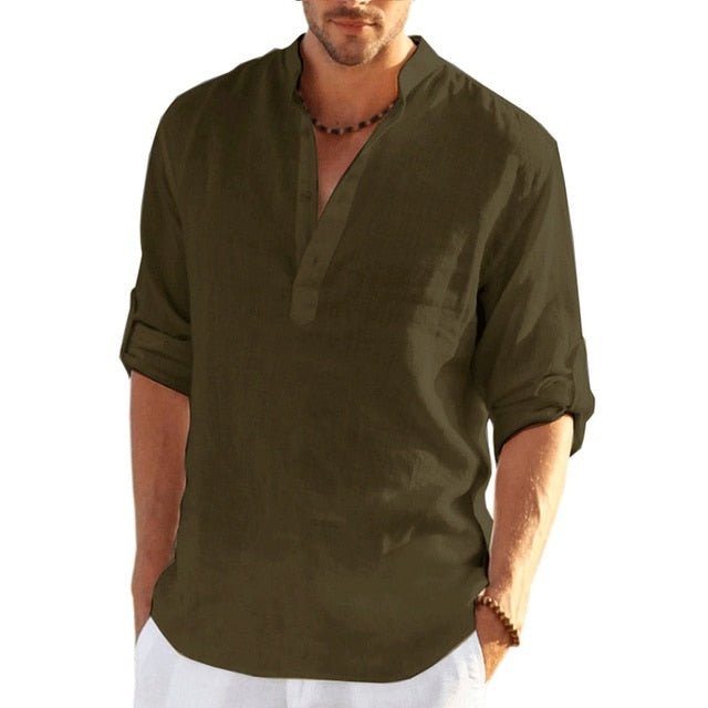 Men's Linen Long Sleeve Shirt - Wamarzon
