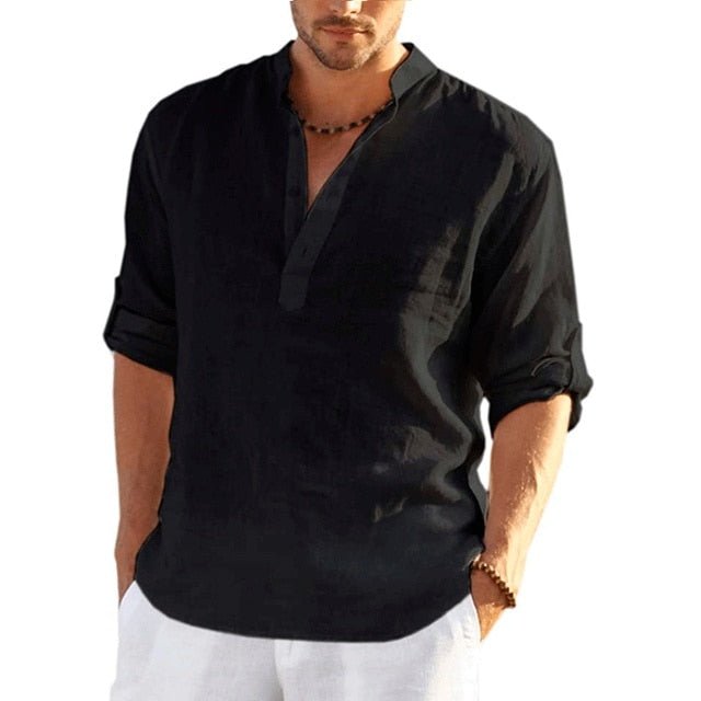 Men's Linen Long Sleeve Shirt - Wamarzon