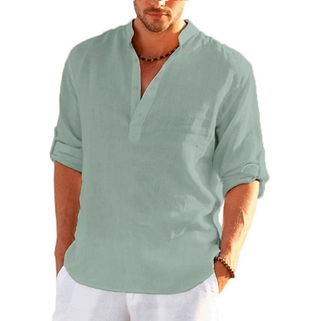 Men's Linen Long Sleeve Shirt - Wamarzon