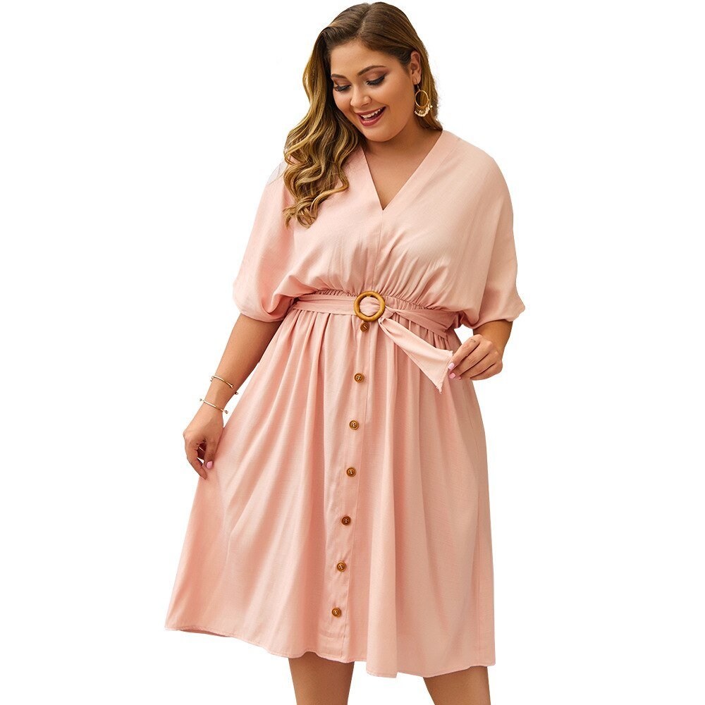 Plus Size Dress Full Sleeve V Neck - Wamarzon