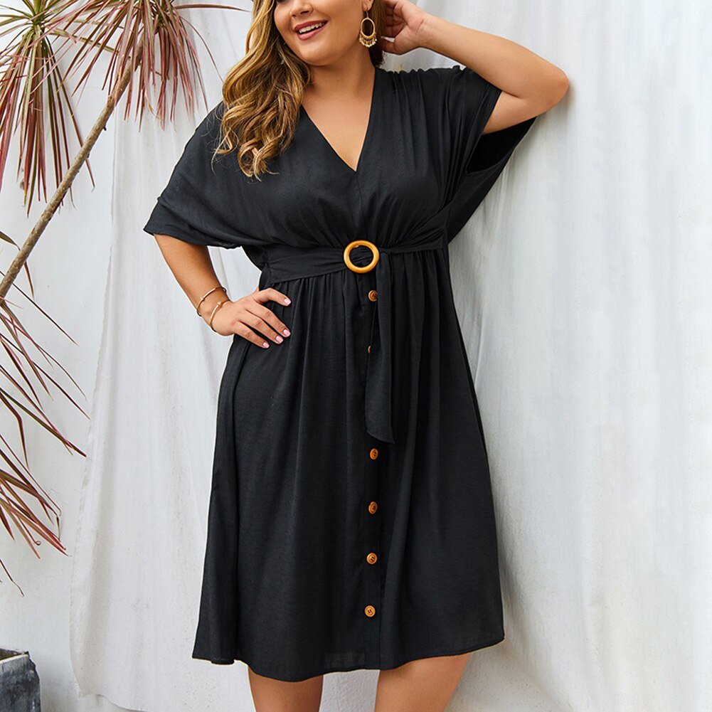 Plus Size Dress Full Sleeve V Neck - Wamarzon