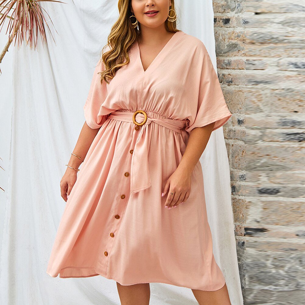 Plus Size Dress Full Sleeve V Neck - Wamarzon