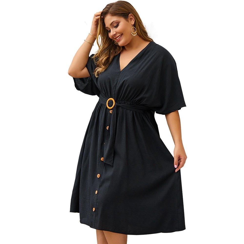 Plus Size Dress Full Sleeve V Neck - Wamarzon