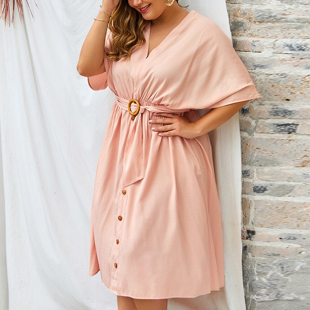 Plus Size Dress Full Sleeve V Neck - Wamarzon