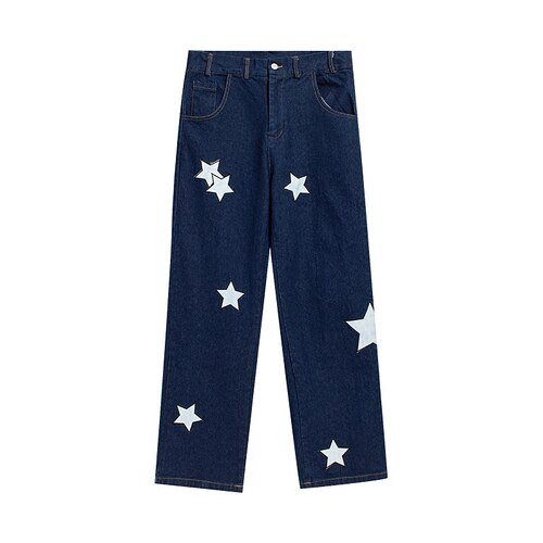 Pointed Star Embroidered Loose Jeans - Wamarzon