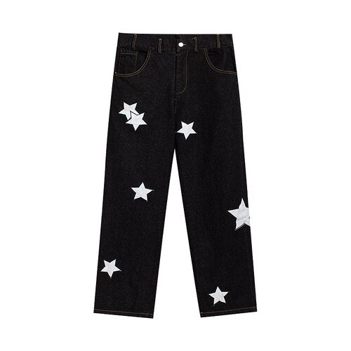 Pointed Star Embroidered Loose Jeans - Wamarzon