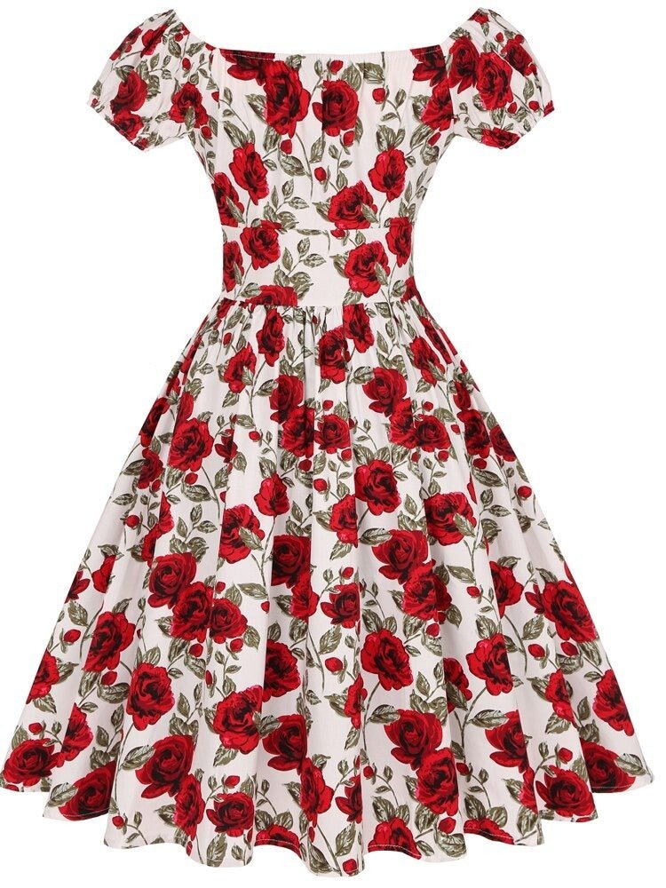 Rockabilly Women Swing Dress, Party Dresses- 50s 60s - Wamarzon