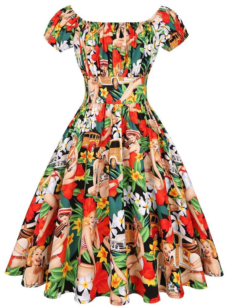Rockabilly Women Swing Dress, Party Dresses- 50s 60s - Wamarzon