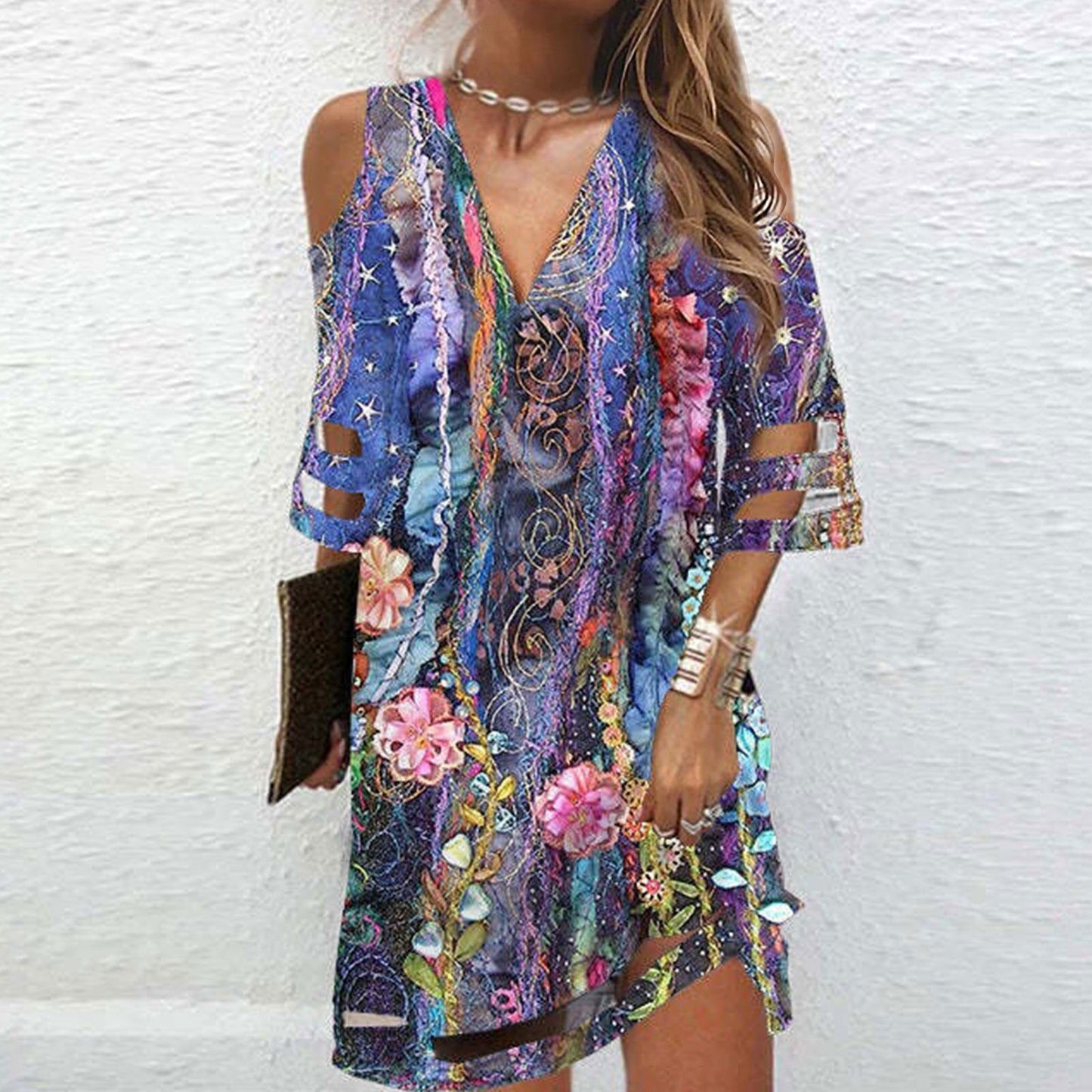 V Neck Summer Tie Dye Dresses - Wamarzon