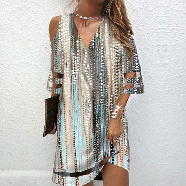 V Neck Summer Tie Dye Dresses - Wamarzon