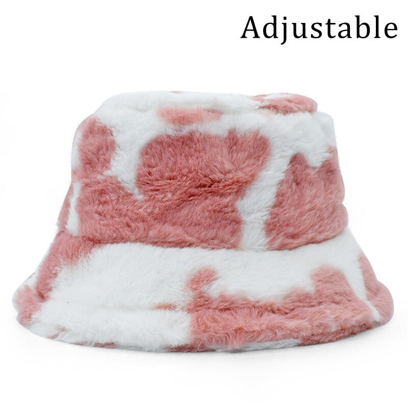 Winter Cow Leopard Faux Fur Fluffy Bucket Hats - Wamarzon